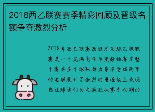 2018西乙联赛赛季精彩回顾及晋级名额争夺激烈分析